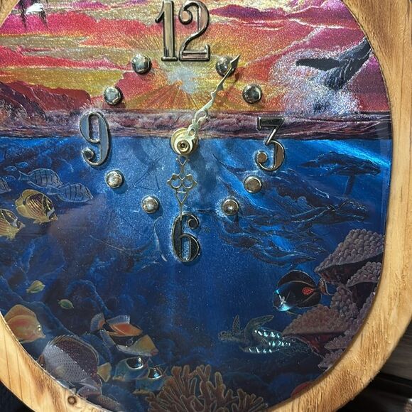 Hawaiian Sunset Ocean Scene Wall Clock with Wooden Frame - Picture 3 of 6